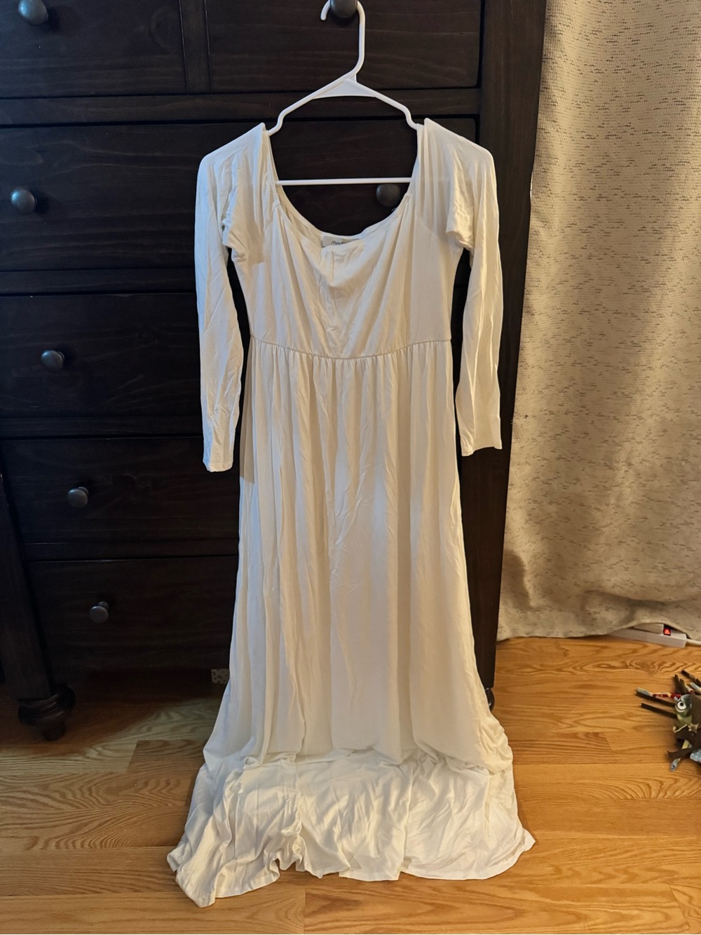 PinkBlush Ivory Solid Off Shoulder Maternity Maxi Dress